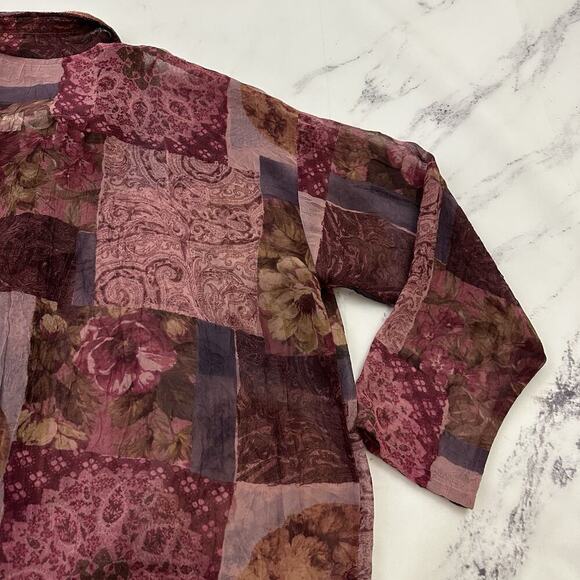 Everything Works Donna Jessica Blouse Top Size 1 S Purple Mixed Floral Patchwork - Picture 9 of 11